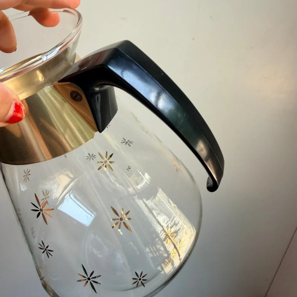 Vintage Pyrex Golden Starburst 10 Cup Glass Carafe MCM Atomic Gold Coffee Server